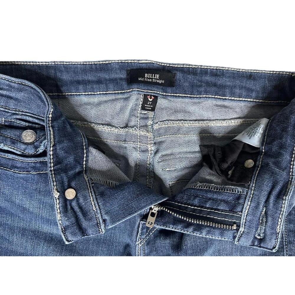 True Religion Billie Womens 27 Mid Rise Straight Leg Med Wash Blue Denim - Picture 5 of 7